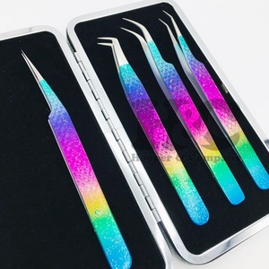 Venta al por mayor de pinzas para extensiones de pestañas pinzas personalizadas con purpurina de arcoíris pinzas para extensiones de pestañas de acero inoxidable con logotipo de visón - Product Image 6