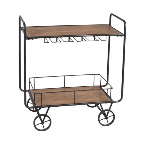 Fabrikant En Groothandel Moderne Bar Trolley Utility Winkelwagen Metalen & Hout Wijn En Glas Rack Bar Serveren Winkelwagen