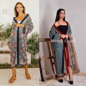 Chaqueta de lana de Georgette fina de moda bohemia de talla grande primavera ecológica transpirable Phulkari bordado ropa de playa bata al por mayor - Product Image 1