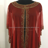 Poncho long élégant pour femme en tissu résille exclusif, orné de perles et de broderies de sequins, uni, décontracté, à manches courtes, respirant, grande taille