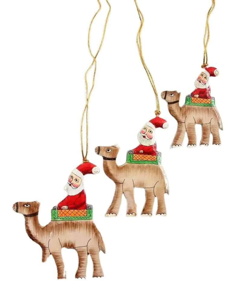 Hanging santa on camel ,set of 3 santa, Handmade christmas hanging,paper mache christmas baubles from Kashmiri artisians, India
