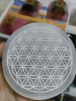 Selenite Chakra Engraved Geometry Pattern Feng Shui Handmade Round Charging Plate Coaster Wholesale Buy From AAMEENA AGATE