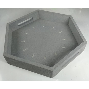 สีเขียวมอสสีเขียวถ่าน0.41X0.41X0.065หรูหราเสิร์ฟ Faux Shagreen ถาดหกเหลี่ยม - Product Image 5