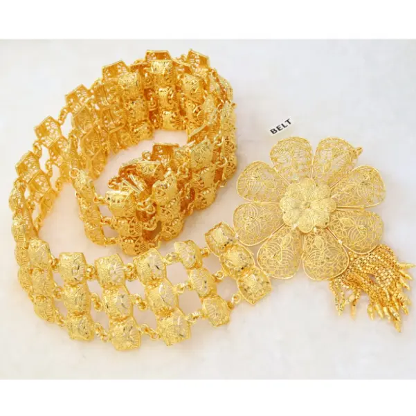 Plated Flower Belt Womens Belt Gold Women's Fashion Trending Arabic Fashion Big Flower Buckled Ladies Engagement