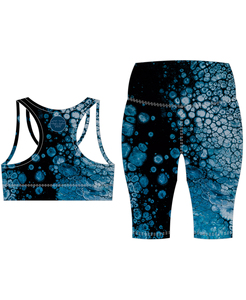 Women's Crew Neck High Waist <b>Blue</b> Bubble Print Yoga Set Sports <b>Bra</b> Capri Leggings Spandex/Polyester Quick Dry Activewear 2026 - Product Image 3