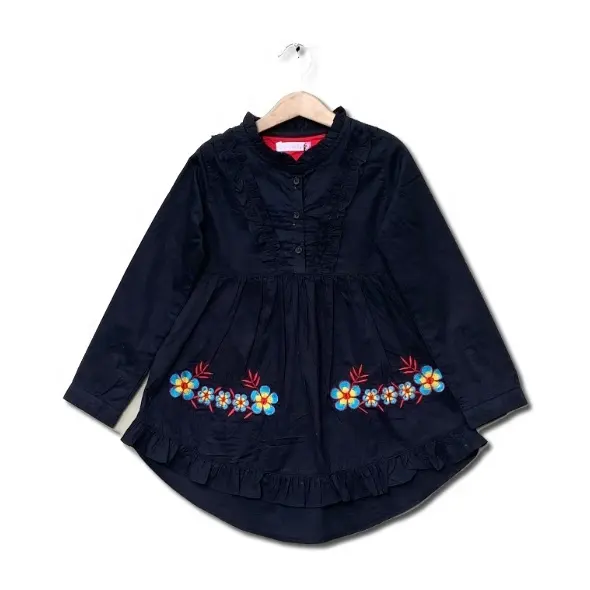 Bebek elbisesi tasarım, bebek elbise günlük elbiseler kollu bahar düğmesi ile dekore pamuklu elbiseler