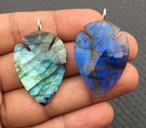 จี้รูปลูกแพร์2ชิ้นสีเงินสเตอริง92.5อัญมณีลาบราดอไรต์ธรรมชาติไฟสีฟ้าแท้ชุบทองขายส่ง - Product Image 2