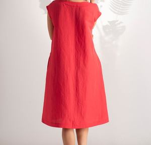 Nuevo Vestido Formal de Lino para Mujer, Última Moda en Tela Crepé, Cuello Redondo, Largo hasta la Rodilla, Manga Corta, Transpirable, Bordado, Corte Holgado - Product Image 2