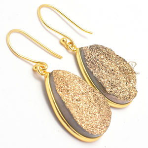 Pear Shape Natural <b>Copper</b> Titanium Druzy Gemstone Drop Earrings 925 Sterling Silver Bezel <b>Gift</b> <b>for</b> <b>her</b> Earring <b>For</b> Supplies - Product Image 2