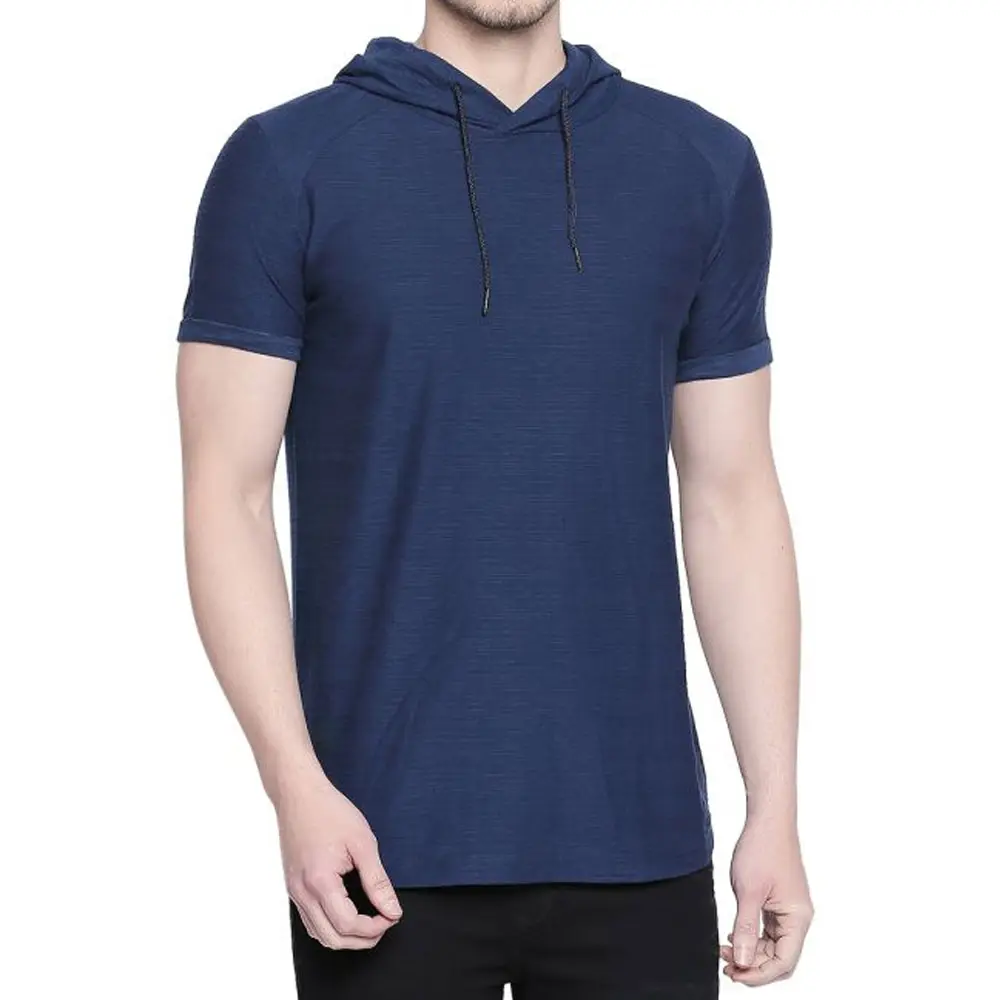 New Adult Wear Navy Solid Casual T Shirt With Hood 2022 New Arrival T Shirt With Hood For Men