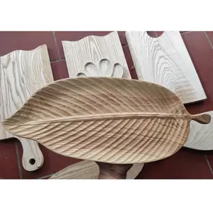 Various Leaf shape Wooden Ottoman Tray for Picnic serving Decor Natural Handmade Wooden Tray for Kitchenware Accessories Set