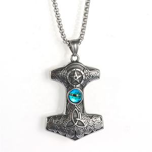 Men's jewellery casting bule <strong>eye</strong> <strong>thor</strong> hammer necklace jewelry anti-sliver pendant Customized design - Product Image 2