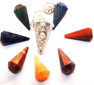 Beautiful Artisanal Chakra Cage Triple Moon Pendulums 6 Faceted <b>Crystals</b> Agate Gemstones Healing Feng Shui Style Collectable - Product Image 1