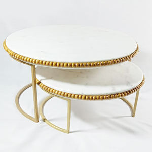 Ensemble de deux supports à gâteau dorés de haute qualité avec marbre de style Ins moderne conçu sur mesure Outil à gâteau le plus important fabriqué par l'entreprise - Product Image 1