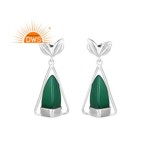 Longing Green Onyx Gemstone Earring White Rhodium Plated 925 Silver Fish Tale Designer Earrings Supplier Jewelry - Product Image 1