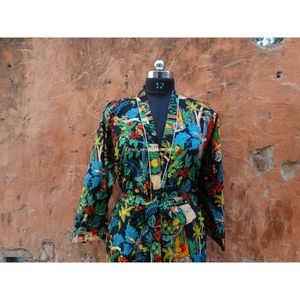 Camisón negro con estampado floral para mujer, venta al por mayor, ropa de playa Hippie y bohemio, Maxi indio, bata larga, Kimono - Product Image 2