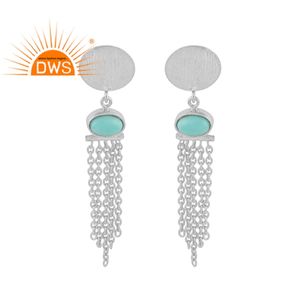 Boucles d'oreilles vintage en argent Sterling 925, pierres précieuses turquoises, lustre indien, fournisseur de bijoux fins, vente en gros - Product Image 1