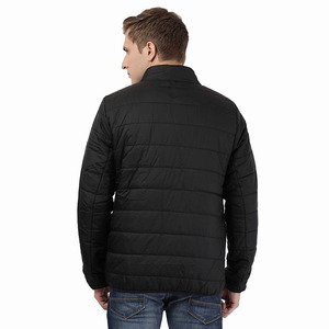 Chaqueta acolchada negra recubierta para hombre con cuello levantado y decoración de patrón Ropa cómoda de invierno en oferta - Product Image 4
