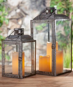 Metal <b>Lantern</b>, Rope Handle (Galvanized, Sitting, Hanging, Use with Candle) - Product Image 6