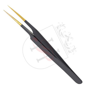 Pincettes professionnelles pour Extension de cils, 12 pièces, droites, noires et à bout doré, pincettes pour Volume et Isolation - Product Image 2
