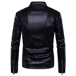 Blouson d'hiver en cuir Pu à col montant, blouson personnalisé pour homme, à la mode, vente en gros - Product Image 2
