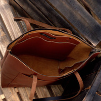 Grand sac fourre-tout en cuir de vachette fourre-tout à fermeture éclair antique fabriqué à la main pour un usage quotidien polyvalent pour les marchés d'été, d'hiver et de printemps
