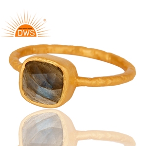 Square Cut <b>Labradorite</b> Gemstone Engagement <b>Ring</b> Gold Plated Hammered Silver <b>Ring</b> Jewelry Manufacturer - Product Image 2