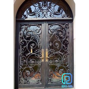 Double porte d'entrée en fer forgé, cadres à sourcils, prix d'usine, livraison gratuite, or - Product Image 1