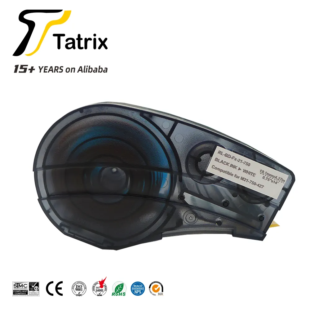 Tatrix M21-750-427ラベル互換性のあるビニール素材4.27mラベルテープBMP21LABプリンター用ブレイディ用白地に黒