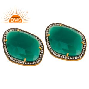 Unshape <b>Green</b> Onyx Gemstone Earrings Wholesale 18k Gold Plated Sterling Silver Designer Stud Earrings Jewelry - Product Image 2