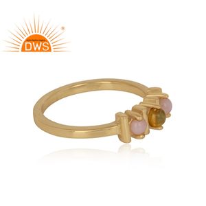 Bague en pierre précieuse naturelle éthiopienne et opale rose, vente en gros, bijoux de styliste, plaqué or 18 carats, argent 925, vente en gros - Product Image 3