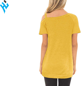 T-shirt nouveau 2025 à la mode t-shirt femmes hauts épaule froide manches courtes été décontracté t-shirts haut tunique avec bouton latéral - Product Image 2