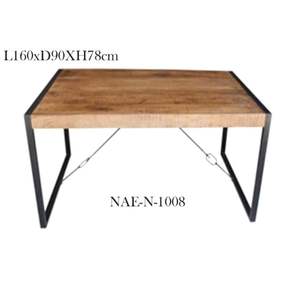 Mobilier de salle à manger industriel et vintage Table de salle à manger indienne pliante en fer métal & bois massif de manguier - Product Image 1