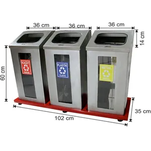 Recycling bin Stainless steel 3 compartment transparent glass unbreakable with color coded design Zero Waste Recycle Bin Sets