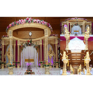 Mega Tri Pillars Base para Mandap de Boda, Mandap de Madera para Ceremonia de Boda India Glamorosa en el Reino Unido, Decoración de Mandap para Boda del Sur de la India, Nueva York - Product Image 1