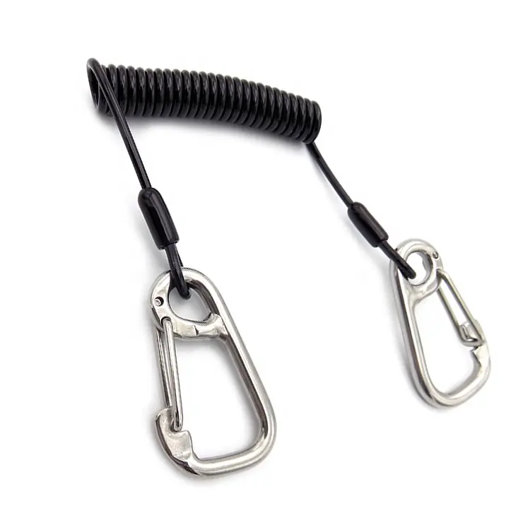 Factory Manufacture Plastic Spiral Tool Strap Coiled Fishing Lanyard with Inner Stainless Wire