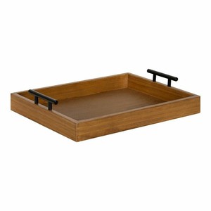 Plateau en bois de bambou, vente en gros grand plateau de service en bois de bambou de cuisine rectangulaire avec poignées en métal - Product Image 4