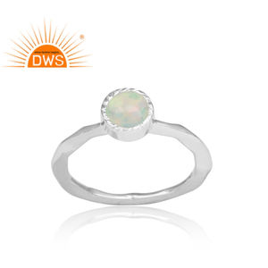 Anillo de Plata de Ley 925 con gema de ópalo etíope Natural, joyería de corte redondo con corona martillada - Product Image 2