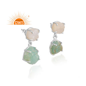 8ง่ามธรรมชาติสายรุ้งมูนสโตนและอควา Chalcedony พลอยหมั้นต่างหูเงินสเตอร์ลิงผู้หญิงต่างหูเครื่องประดับ - Product Image 2