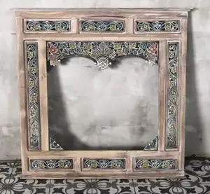 Gesneden Teak Houten Frame Spiegel Met Antieke Kleur