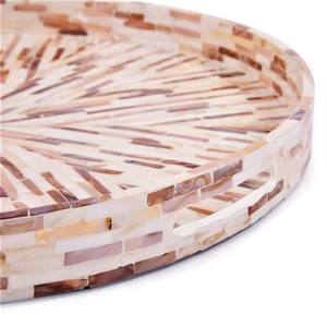 Plateau de service en bois rond traditionnel de haute qualité avec incrustation de nacre de conception de rayons de soleil crème pour le restaurant d'hôtel de bureau à domicile - Product Image 2