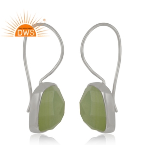 Chalcedony Prehnite Gemstone Earrings Indian Handmade Fine Sterling Silver Hook Earrings Jewelry Supplier - Product Image 2