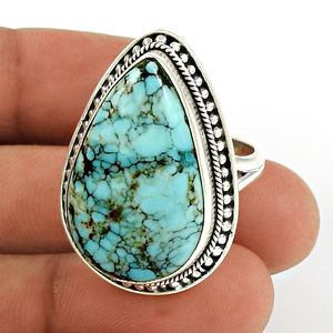 Moda turquesa piedra preciosa gota forma bisel conjunto 925 plata esterlina diseño minimalista anillo hecho a mano para regalo joyería al por mayor - Product Image 1