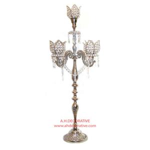 Candelabros de plata con bola de cristal Candelabros hechos a mano de cristal alto Uso de centros de mesa de boda de 5 brazos de plata - Product Image 3