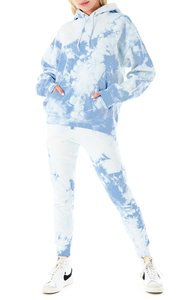 Venta caliente de alta calidad de las mujeres azul blanco Tie-Dye Hoodie Casual Street Chic con logotipo frontal con capucha Collar para viajes de invierno - Product Image 2