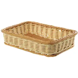Handmade durable rectangle brown fruit and vegetable wicker rattan basket display bread basket small storage basket