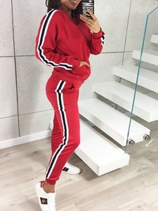 EVERGLOW-chándal informal de manga larga a rayas para mujer, chándal de Color puro con bolsillo y cremallera - Product Image 4