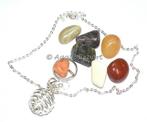 7 Chakra Tumbled Stone Avec Cage Collier Guérison Pierre Semi-précieuse artisanat - Product Image 2
