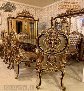 Ensemble de table à manger 8 places en teck doré poli, style européen moderne, sculpté à la main, robuste et durable - Product Image 3