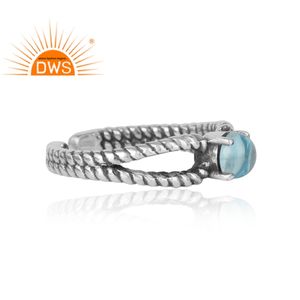 Bague en pierre précieuse topaze bleue, lot de bijoux indiens, vente en gros, Design ethnique, en argent anodisé 925 - Product Image 3